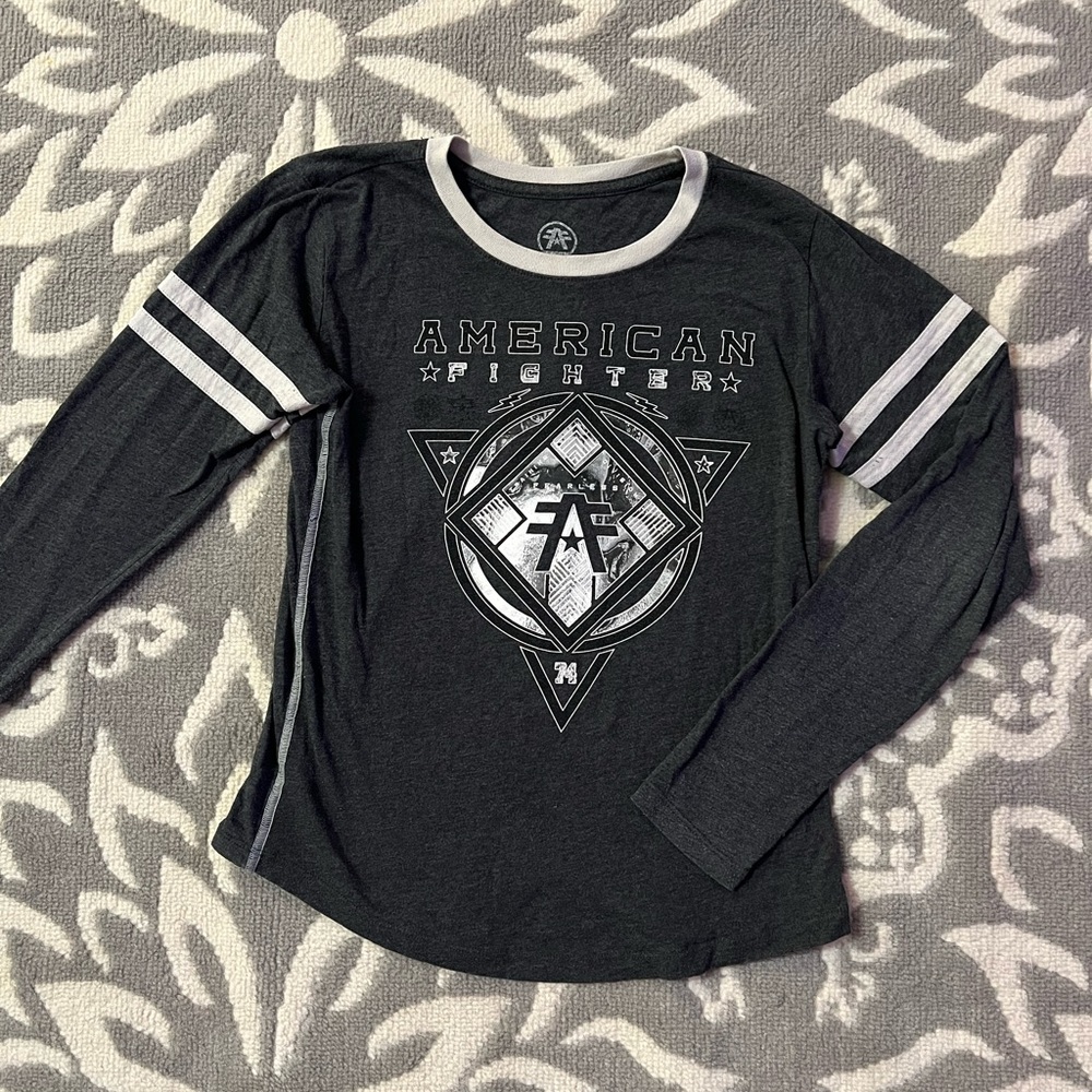 Women’s American Fighter Gray Baseball Tee Size Small